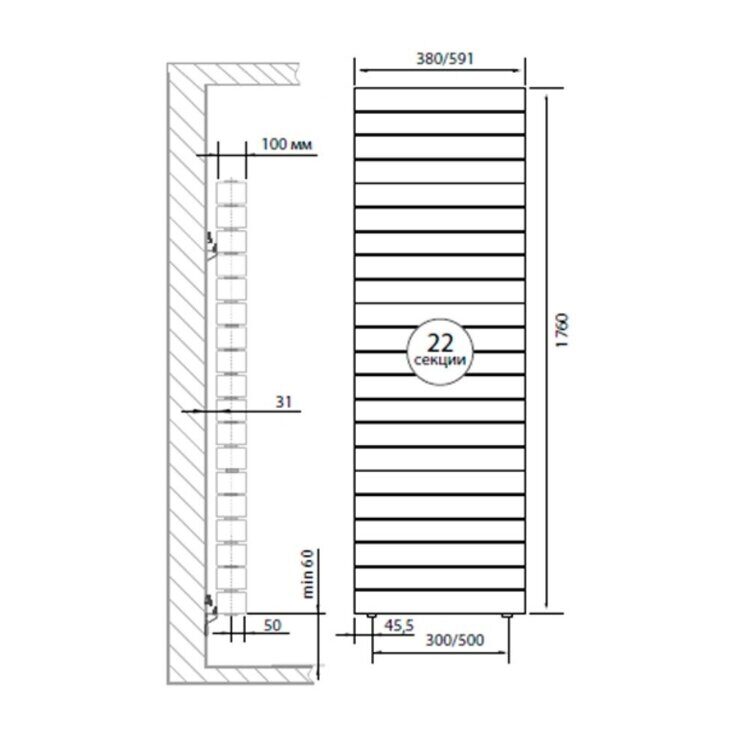 Радиатор Royal Thermo PianoForte Tower Bianco Traffico - 22 секц.